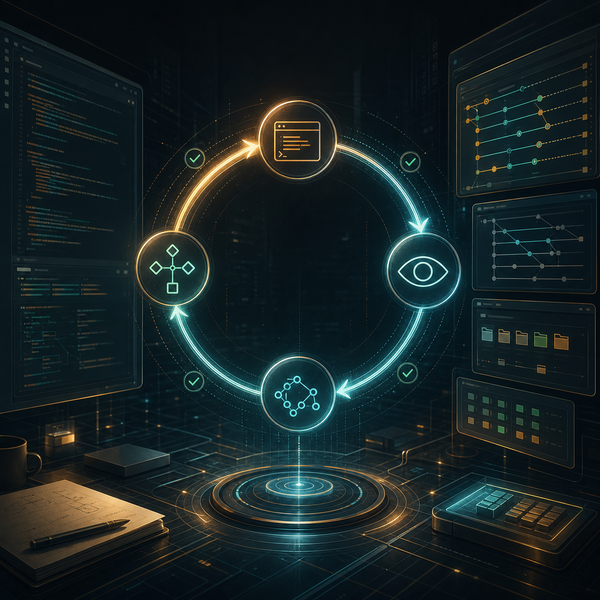 Loop Engineering cover showing an illuminated AI agent feedback loop in an engineering control room